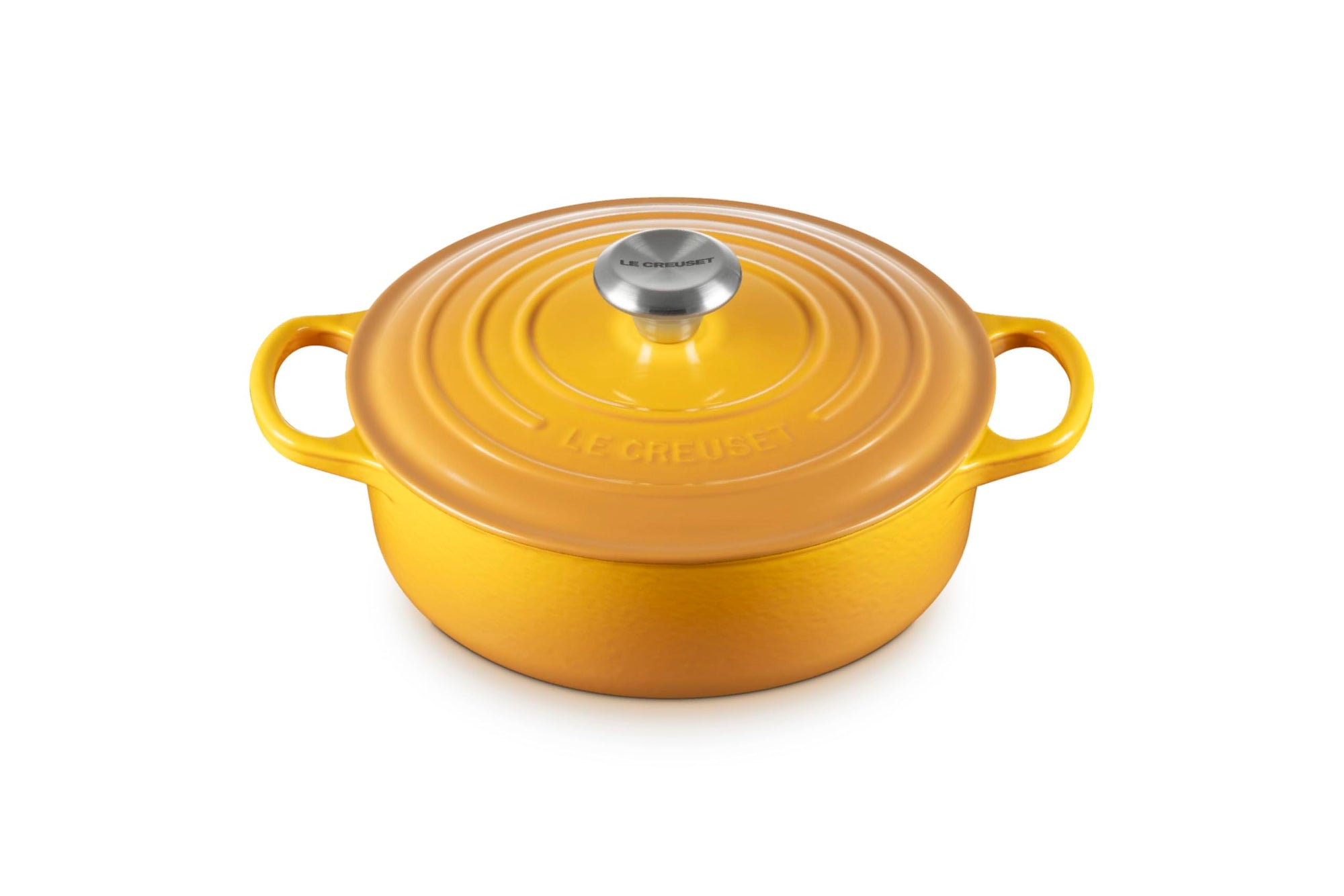 3.5 qt nectar Le Creuset Signature Round Wide Dutch Oven with a lid displayed on a white background