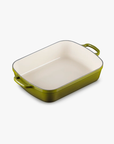 Olive rectangular baking dish on a white background