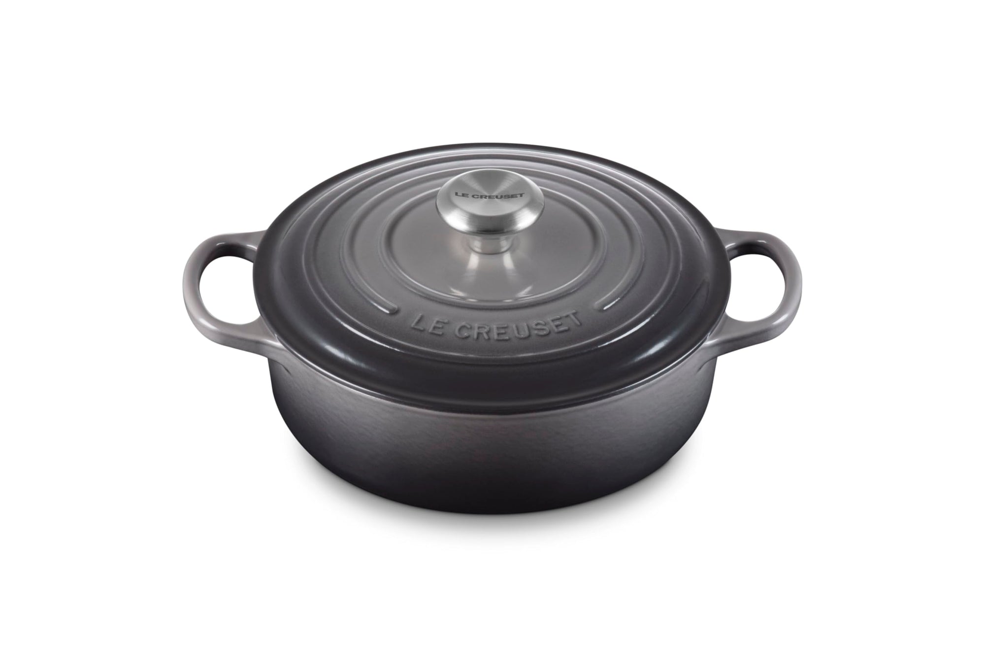 3.5 qt Oyster Le Creuset Signature Round Wide Dutch Oven with a lid displayed on a white background