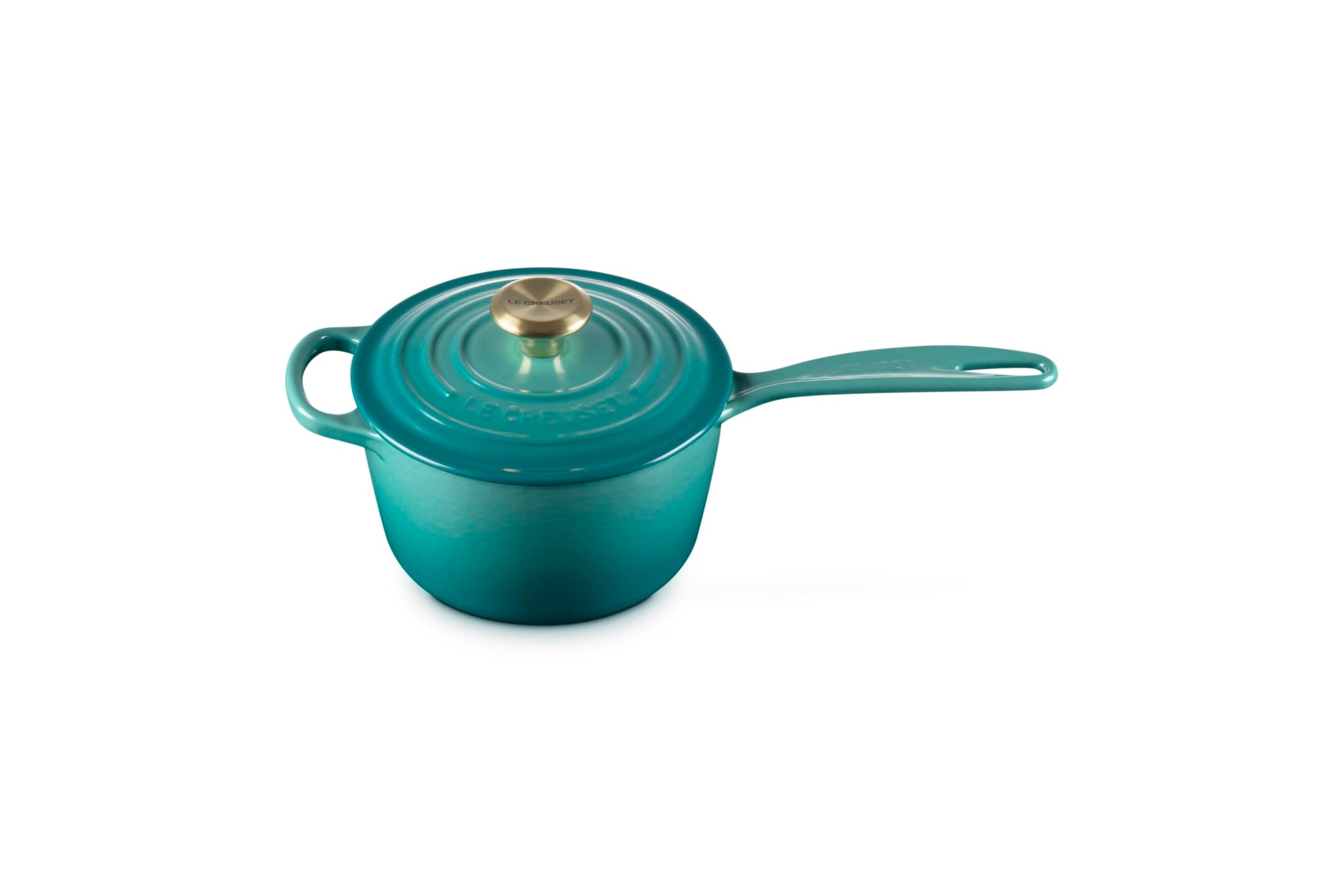 Riviera Le Creuset 1.75 Qt. Signature Saucepan displayed on a white background