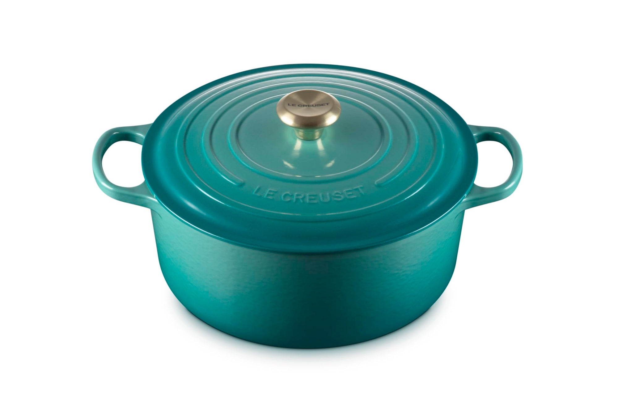 Riviera Le Creuset 7.25 qt Enameled Cast Iron Signature Round Dutch Oven displayed on a white background