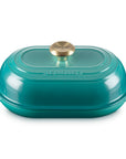 Riviera bread oven pan with lid and handles displayed on a white background