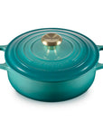 3.5 qt riviera Le Creuset Signature Round Wide Dutch Oven with a lid displayed on a white background