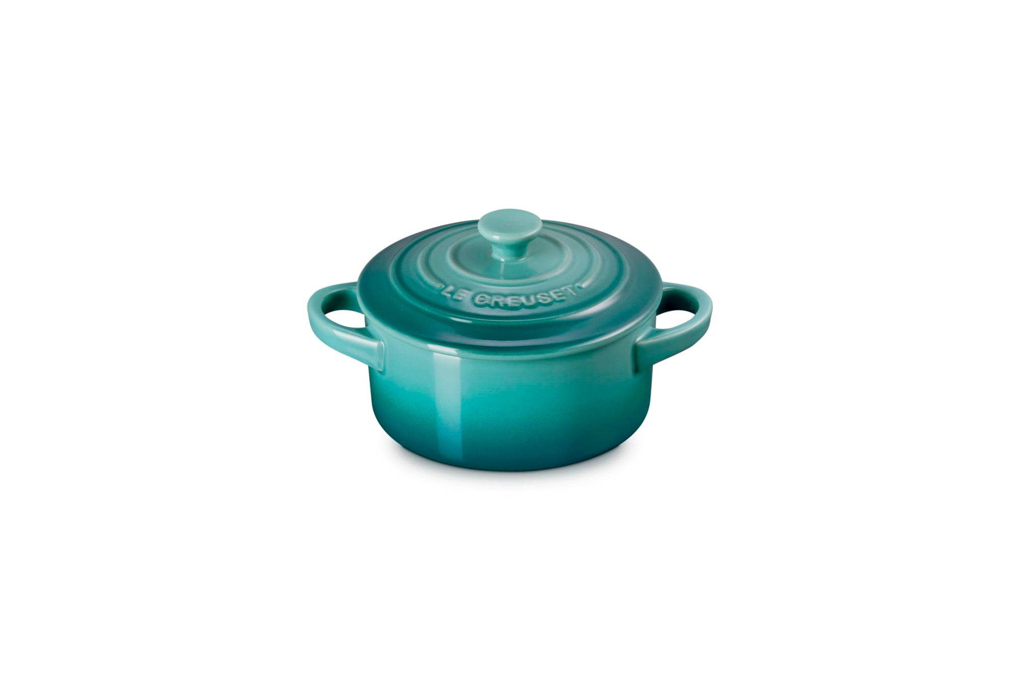 Riviera Le Creuset Mini Round Cocotte 8 oz displayed on a white background
