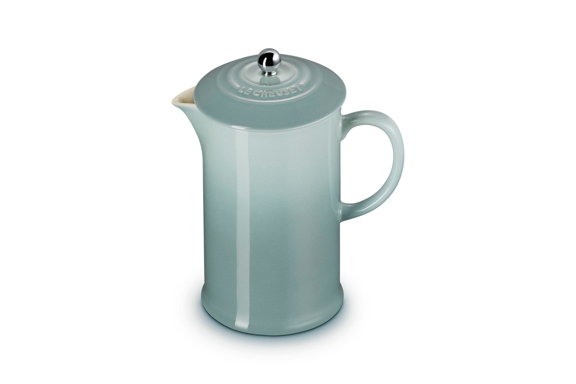 Sea Salt Le Creuset Stoneware French Press, 34 oz. displayed on a white background