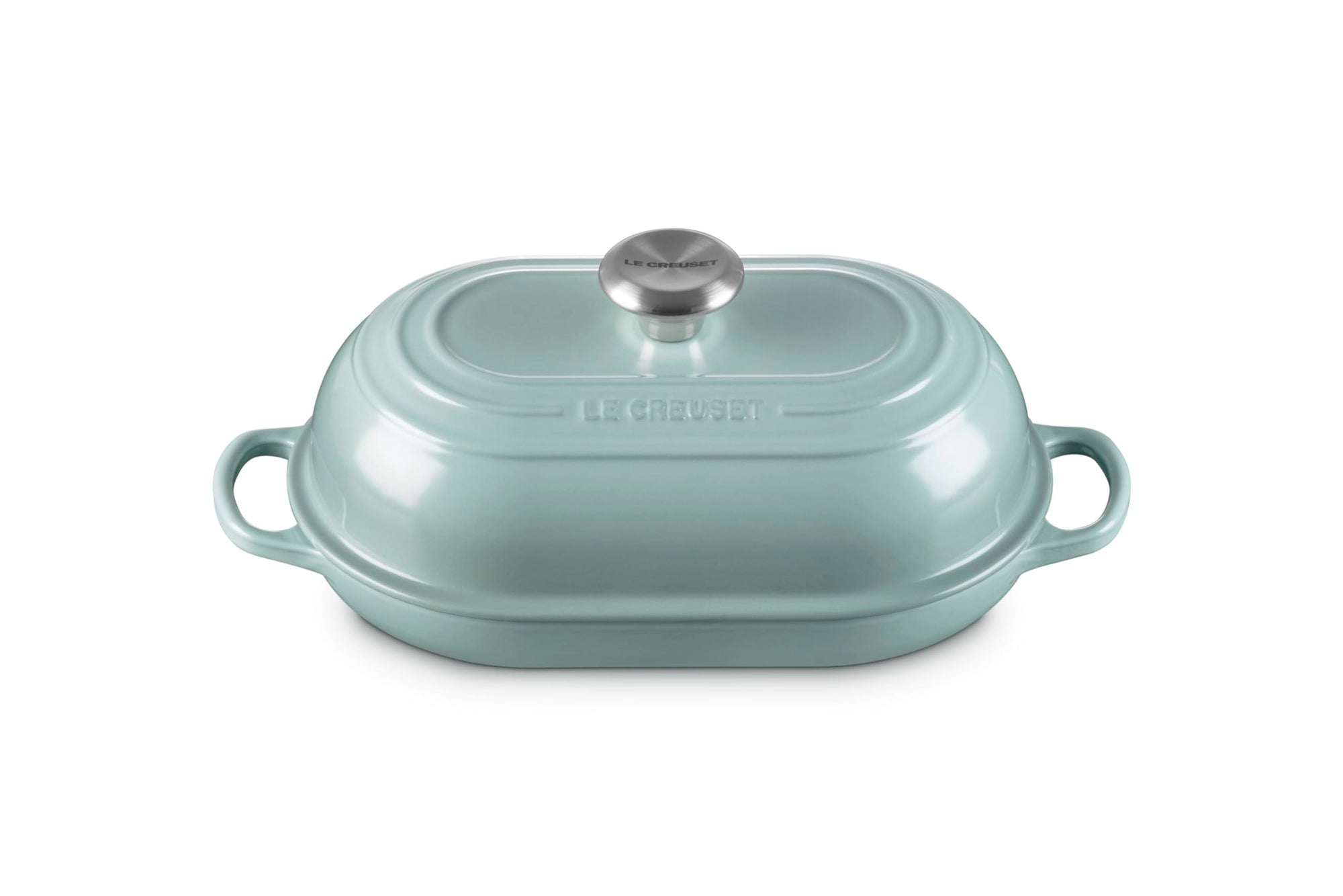 Seasalt bread oven pan with lid and handles displayed on a white background