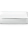 White Le Creuset 2.75 Qt Rectangular Dish with Platter Lid displayed on a white background