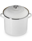 White stock pot and white lid on a white background