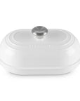 White bread oven pan with lid and handles displayed on a white background