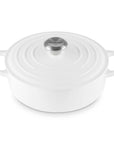 3.5 qt white Le Creuset Signature Round Wide Dutch Oven with a lid displayed on a white background