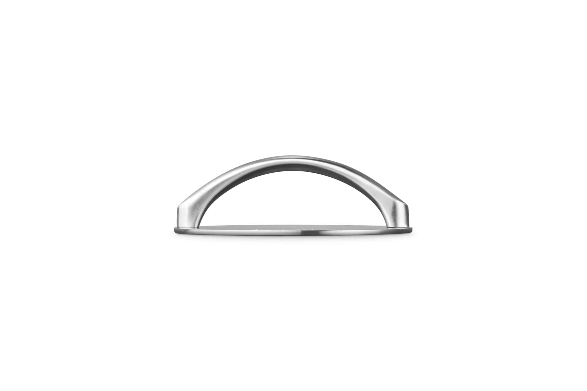 A polished chrome metal bar handle with a semi-circular arch shape on a grill press, shown against a plain white background.