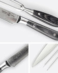 Collage of a carving knife and fork with wooden handles on a white background, featuring the Avanta brand.