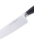 Chef's knife with a black handle on a white background