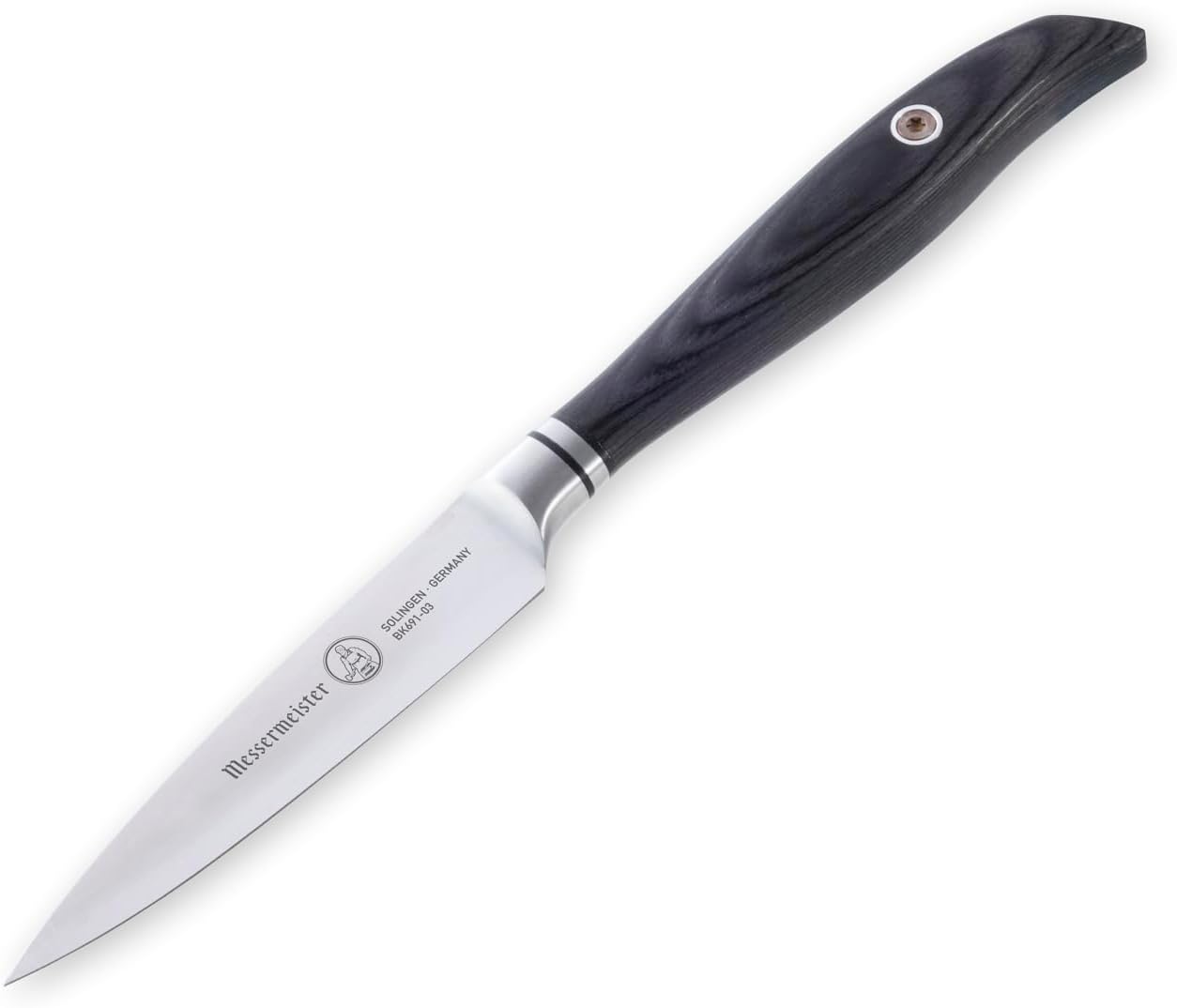 Knife with a black handle on a white background