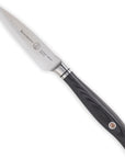 Paring knife with black handle on a white background