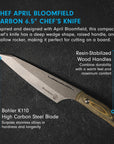 Chef's knife with text on a dark background