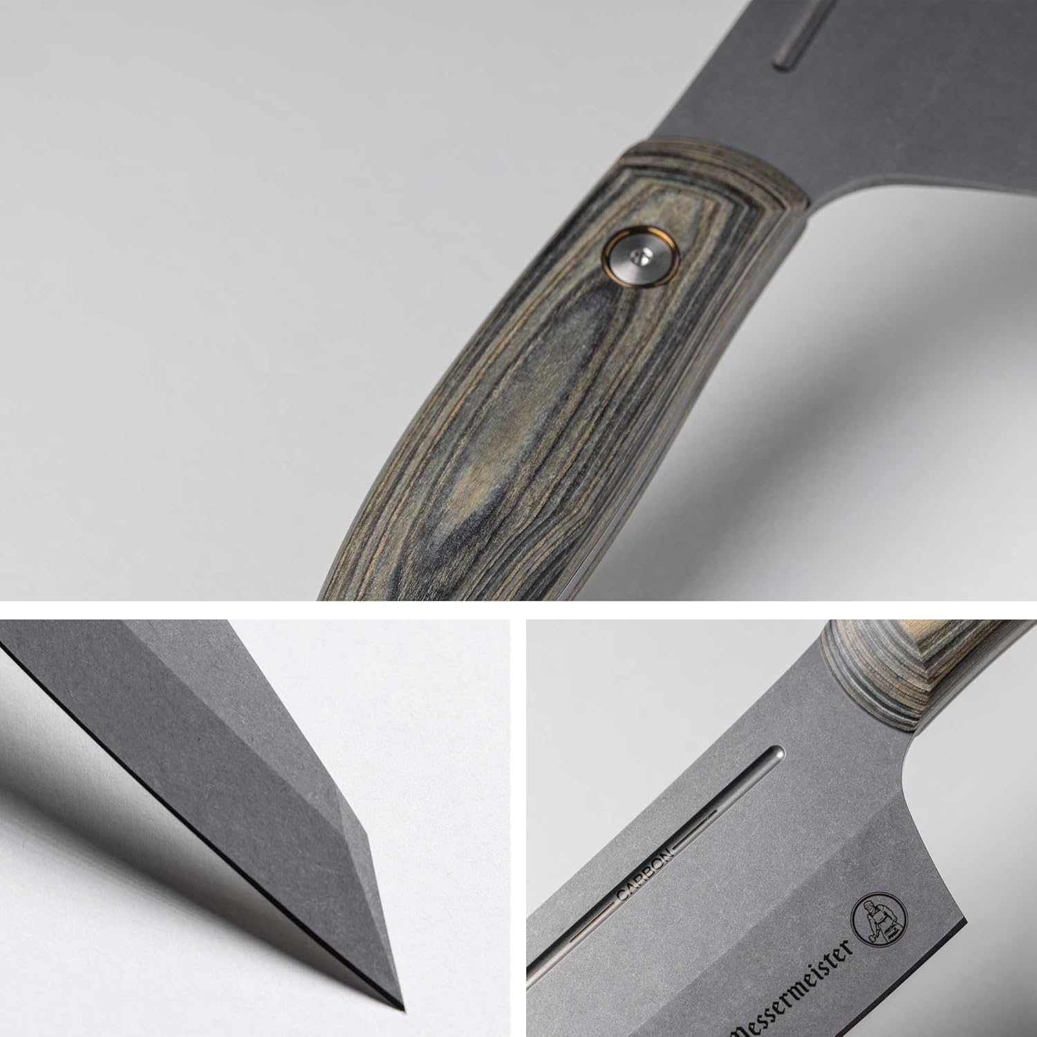 Collage of a knife with a wooden handle on a light gray background
