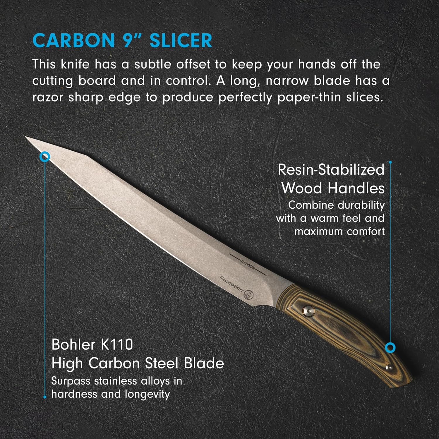 Messermeister Carbon Slicing Knife / Fine Edge / 9" - Thumbnail 3