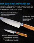 Oliva Elite Chef and Parer knife set with text on a dark background
