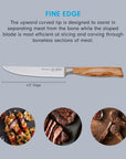 Knife with wooden handle on a gray background, featuring text about knife design and uses.