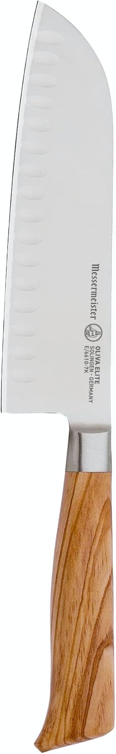 Santoku knife with wooden handle on a white background