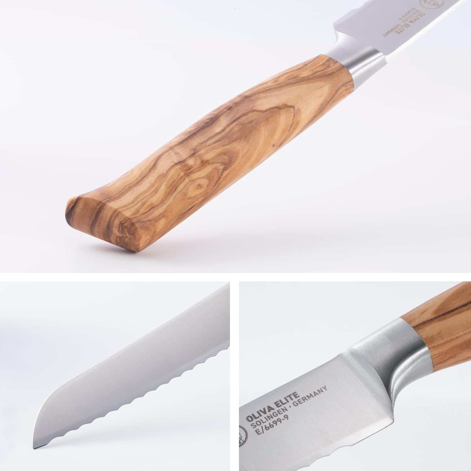 Knife with wooden handle and silver blade on a white background