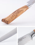 Knife with wooden handle and silver blade on a white background