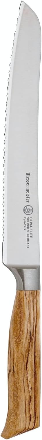 Serrated knife with wooden handle on a white background