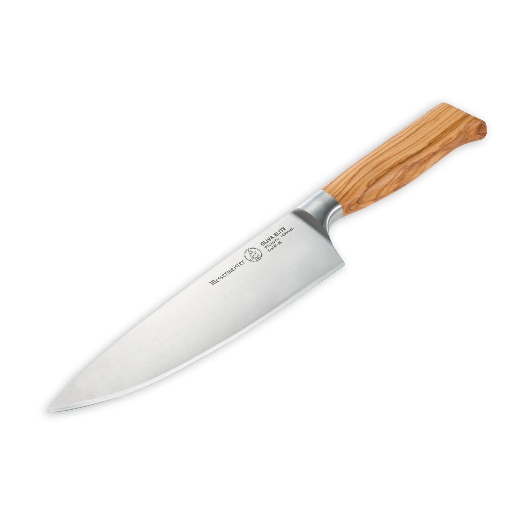 Chef's knife with a wooden handle on a white background