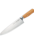 Chef's knife with a wooden handle on a white background