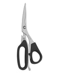 Pair of scissors with black handles on a white background
