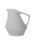 Front view of gray ceramic pitcher on a white background