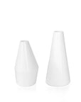 Two white ceramic vases on a white background