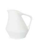 Front view of white ceramic pitcher on a white background
