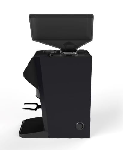 Side view of black coffee grinder on a white background