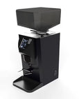 Black coffee grinder with digital display on a white background