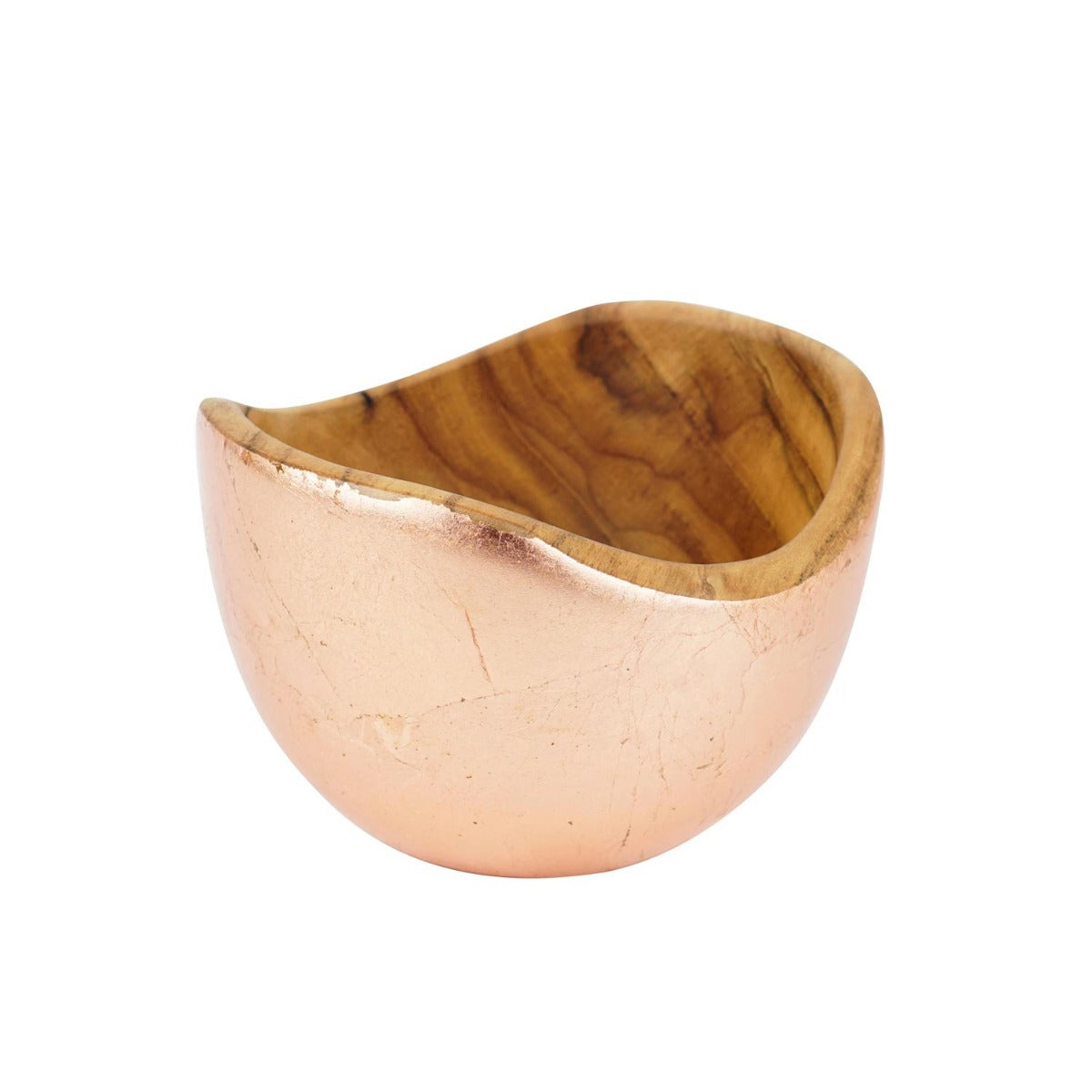 Rico & Plato Adagio Teak Bowl with Distressed Copper Leaf Exterior