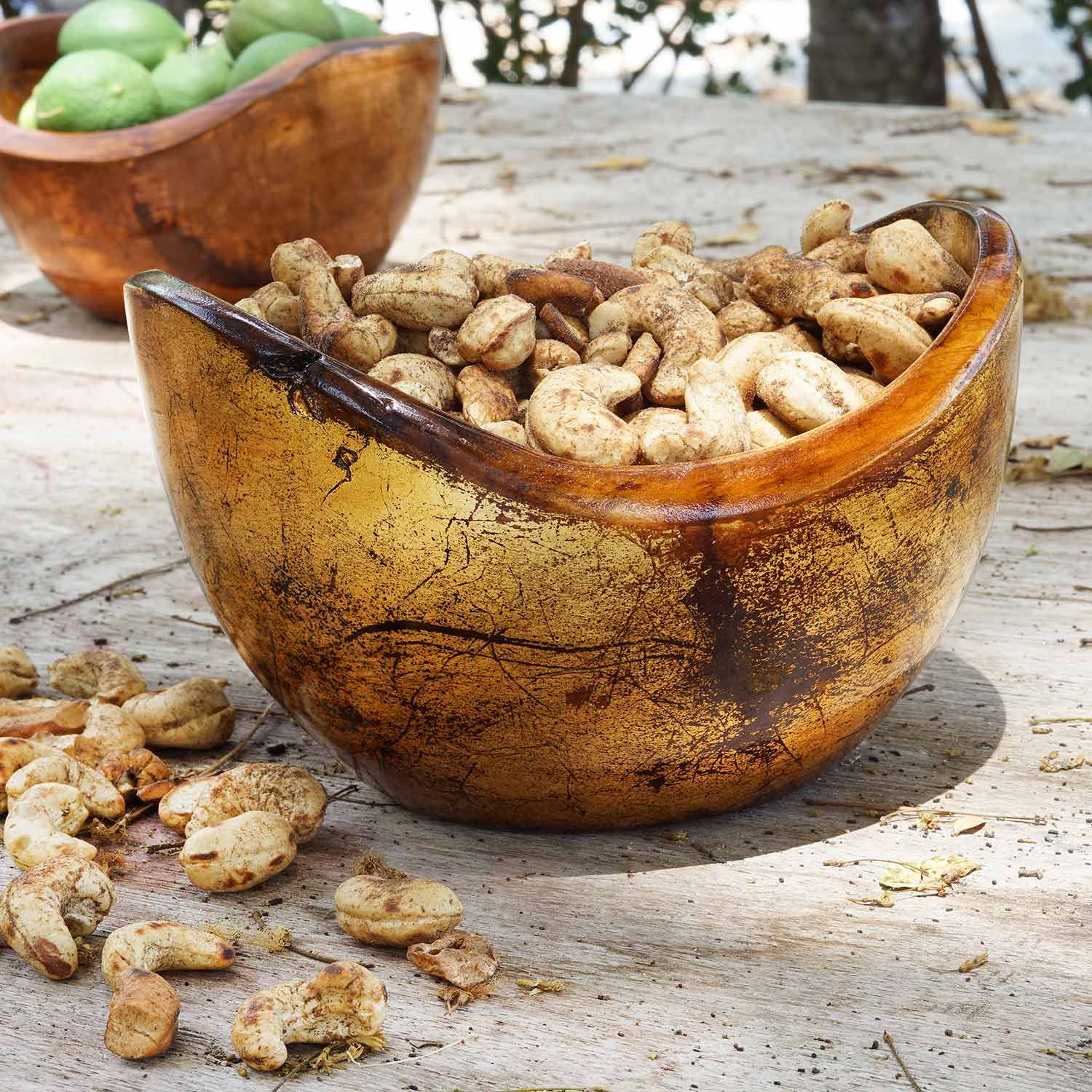 Rico & Plato Adagio Teak Bowl with Distressed Copper Leaf Exterior - Thumbnail 5