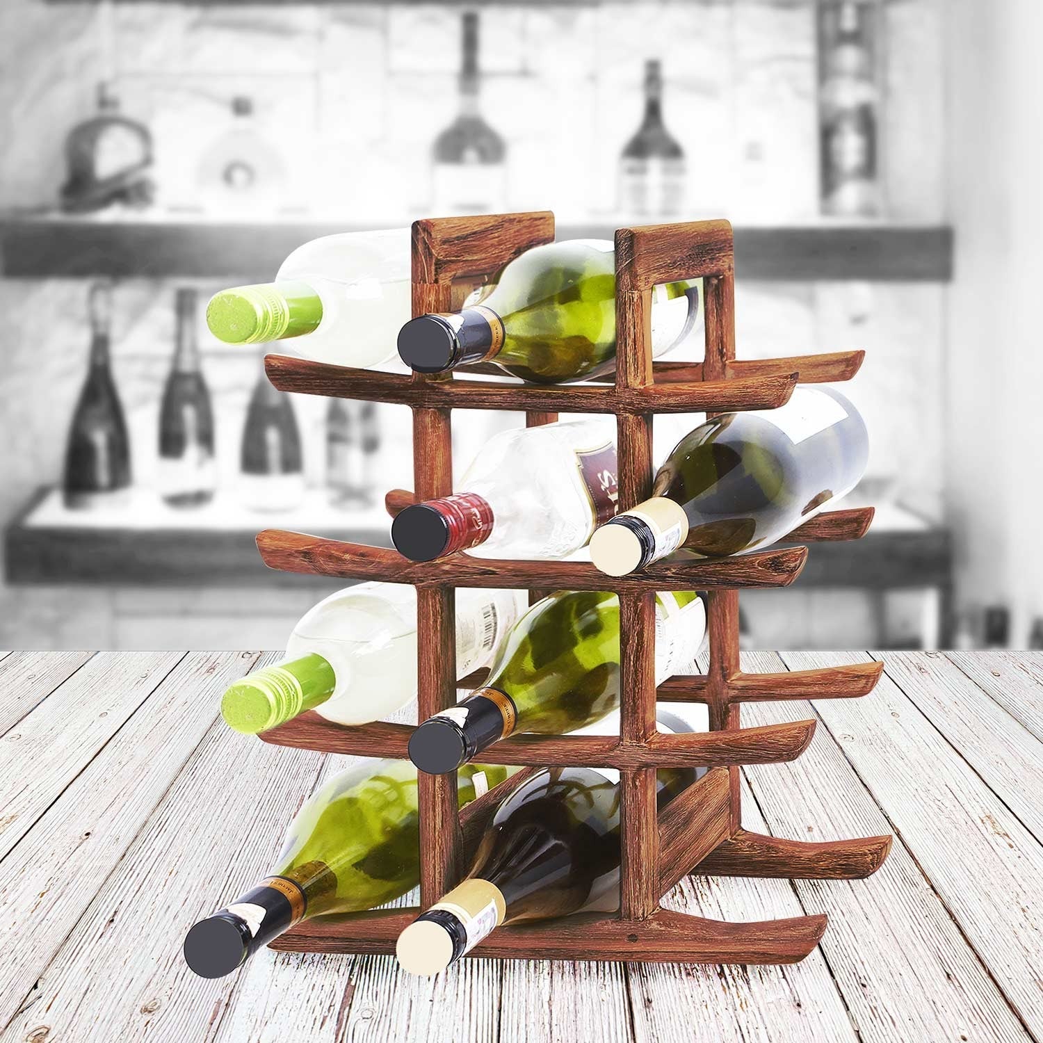 Rico & Plato Akio Whitewash Teak Oriental Bottle Holder and Wine Rack - Thumbnail 4
