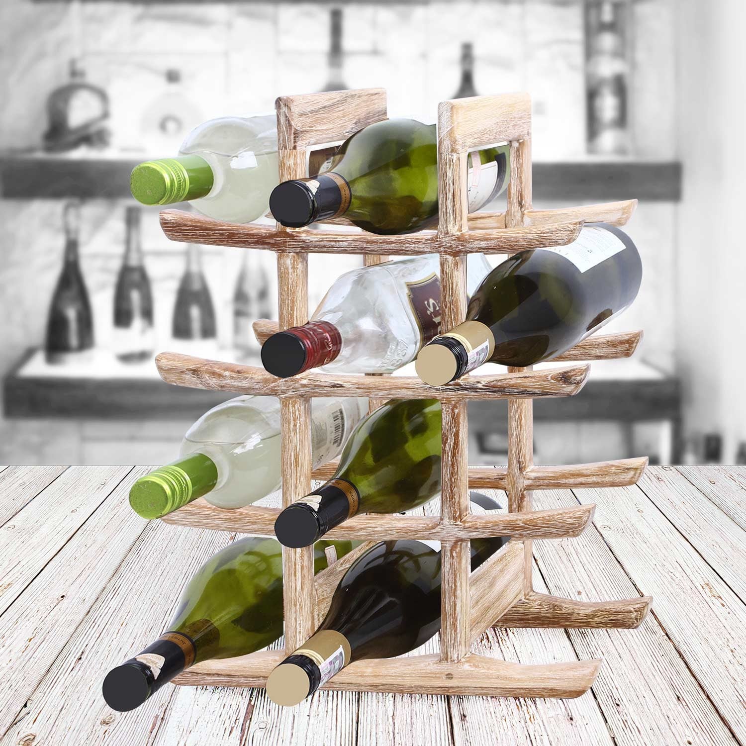 Rico & Plato Akio Whitewash Teak Oriental Bottle Holder and Wine Rack - Thumbnail 5