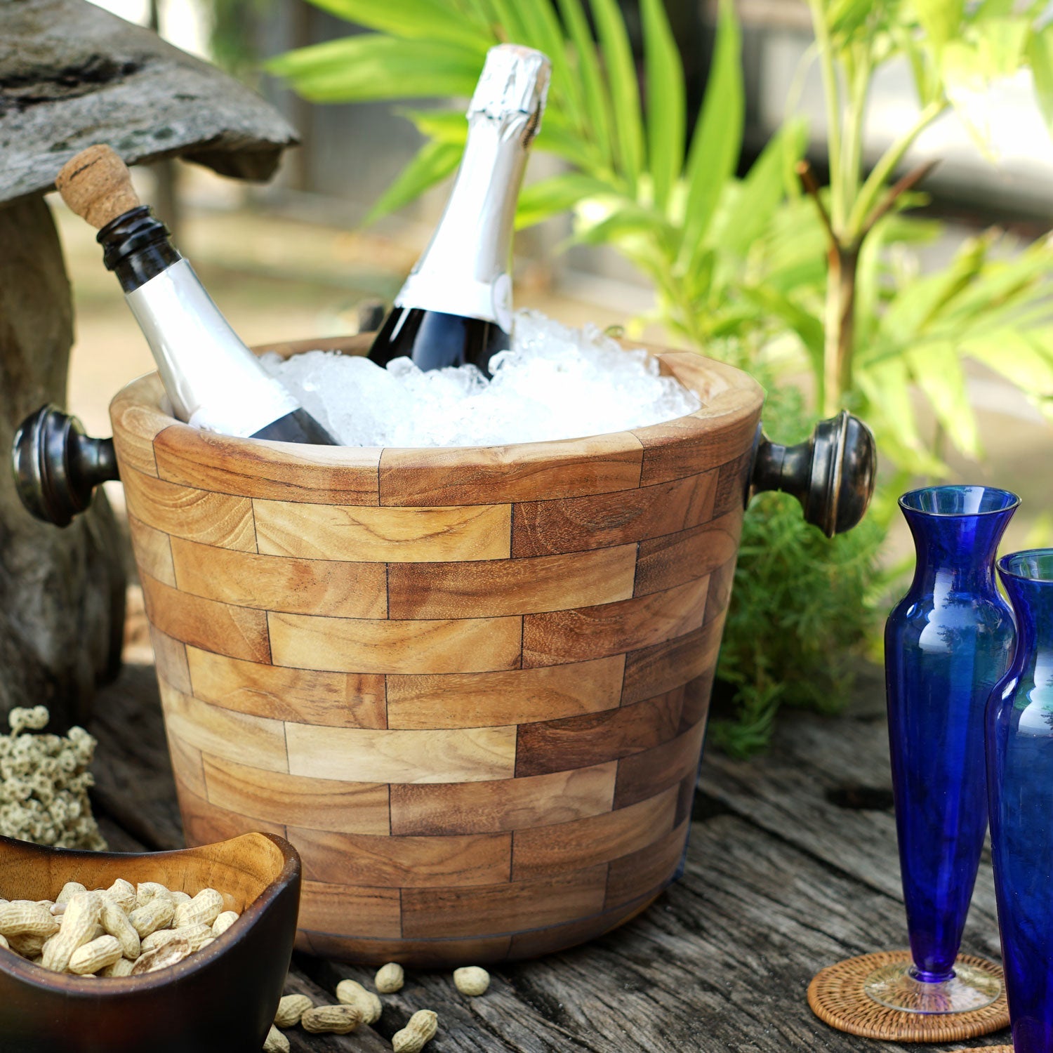 Rico & Plato Angelia Teak Wine/Champagne Ice bucket - Thumbnail 3