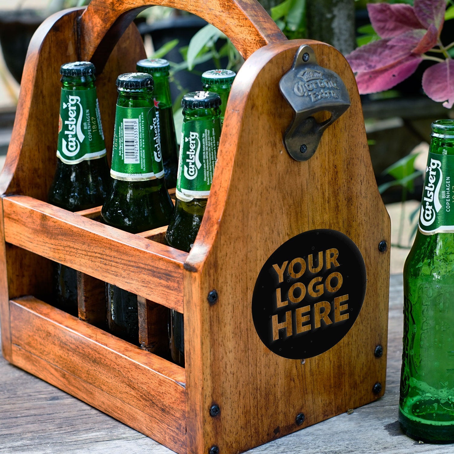 Rico & Plato Ced Wooden 6-Pack Bottle Holder with Bottle Opener - Thumbnail 4