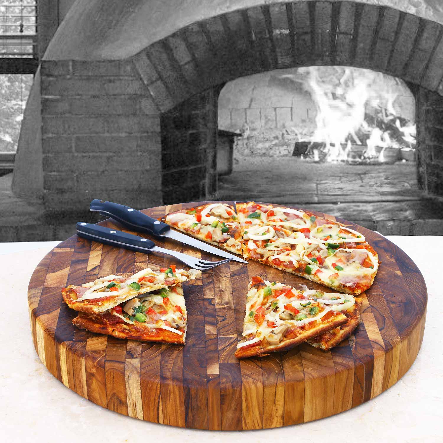 Rico & Plato Cilantro Circular End Grain Teak Butcher Block - Thumbnail 4