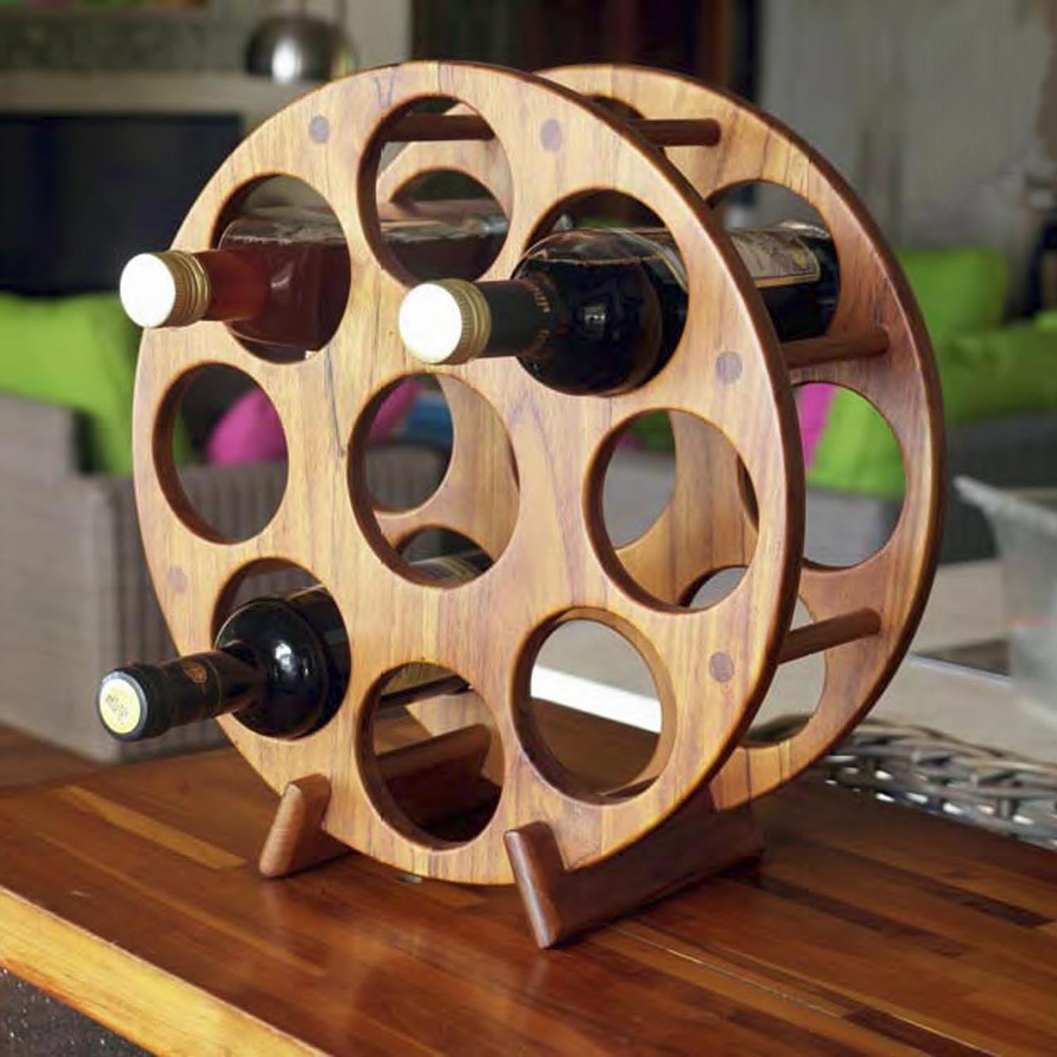 Rico &amp; Plato Circular Teak Countertop Wine Rack