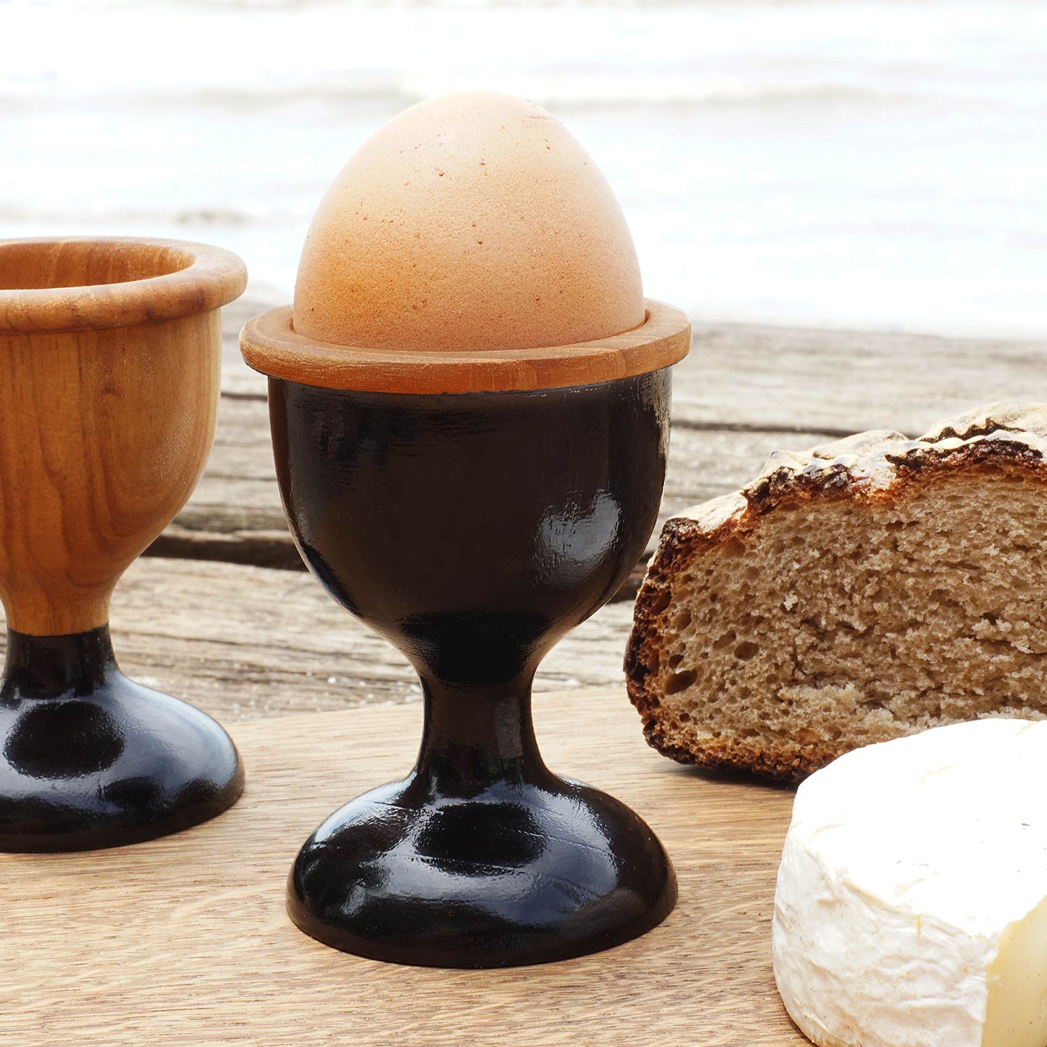 Rico & Plato Dante Teak Egg Cups with Black Exterior (Set of 2) - Thumbnail 3