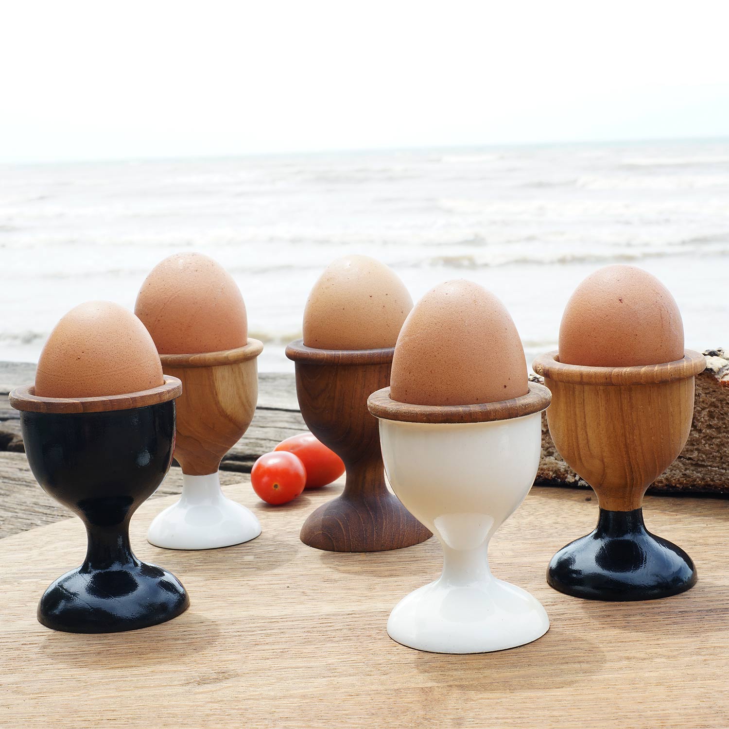 Rico & Plato Dante Teak Egg Cups with Black Exterior (Set of 2) - Thumbnail 4