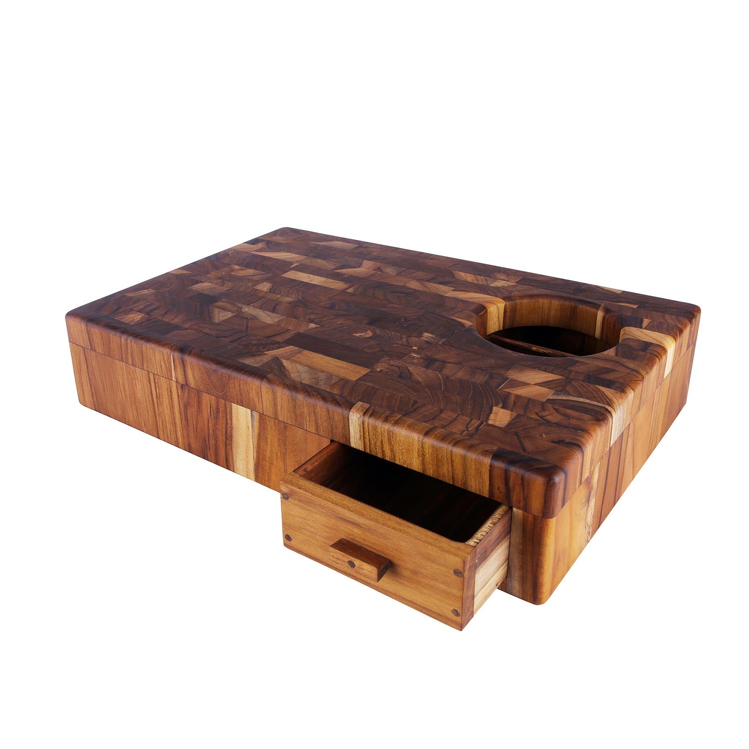 Rico & Plato Donald End Grain Teak Cutting Board with Rubbish Drawer - Thumbnail 2