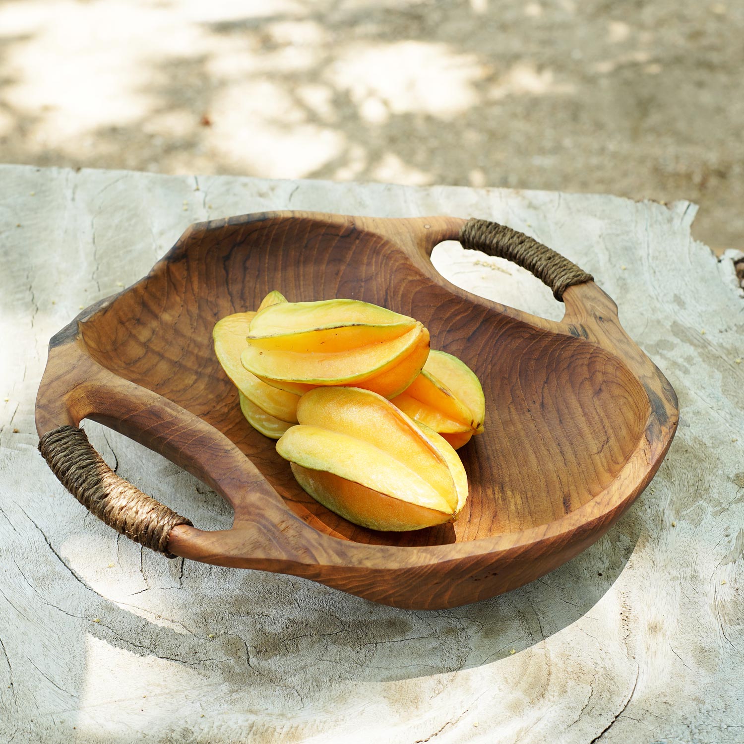 Rico &amp; Plato Dora Teak Serving Bowl with Rope Handles