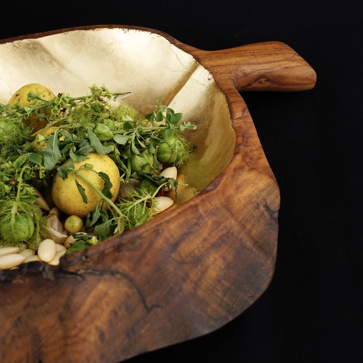 Rico & Plato Gilles Teak Fruit Bowl with Gold Leaf Interior - Thumbnail 5