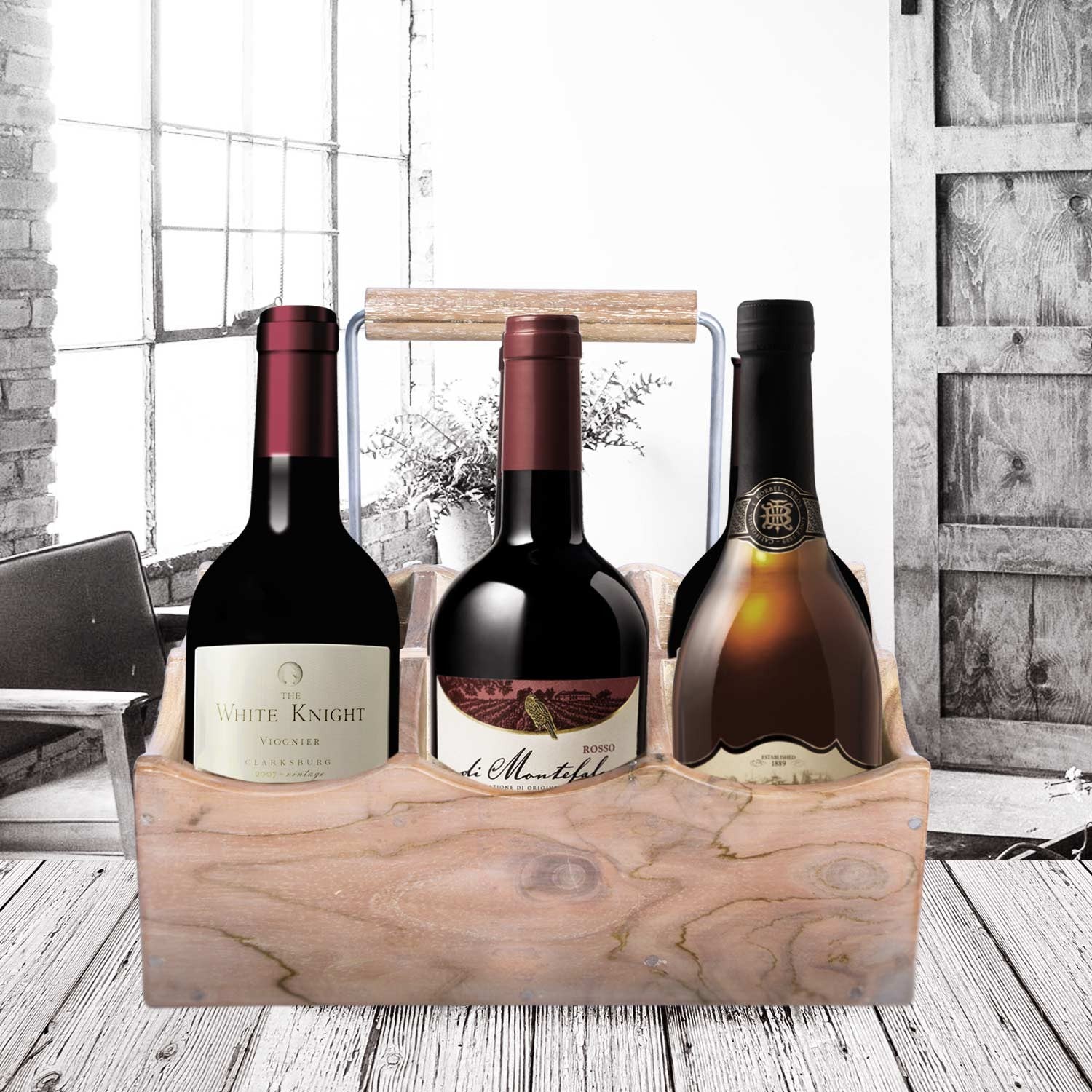 Rico &amp; Plato Kent Oak Bottle and Glass Holder with Whitewash Finish